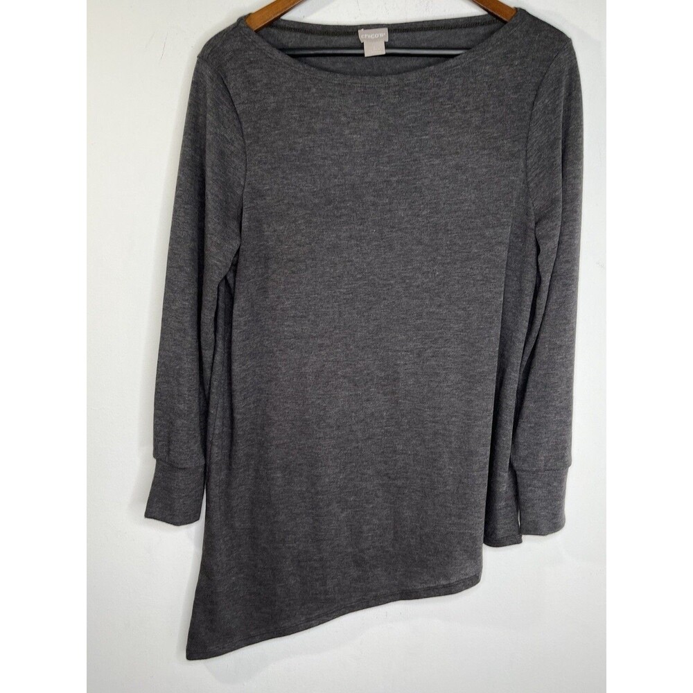 Chico's size 1 Charcoal Grey Knit Boatneck Sweater blouse (13